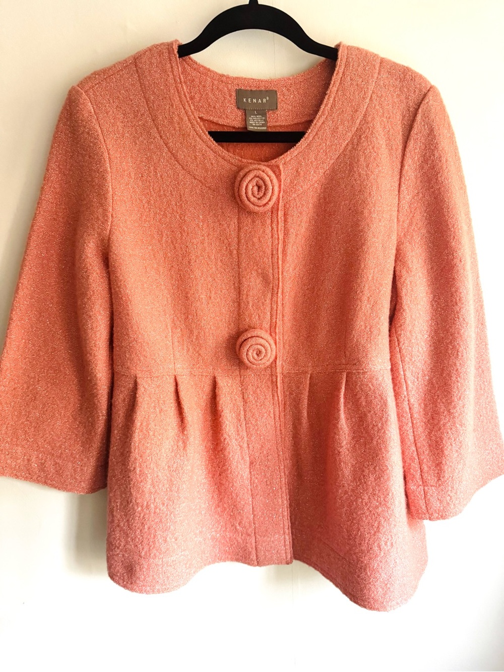 Kenar Coral Peach Textured Peplum Jacket